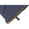 Dark blue fabric with an orange zipper along a corner and a dark blue loop on a white background