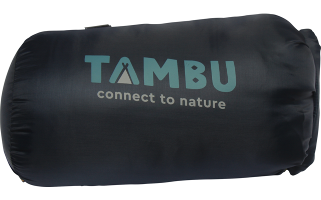 Black cylindrical bag with turquoise text "TAMBU" and gray text "connect to nature"