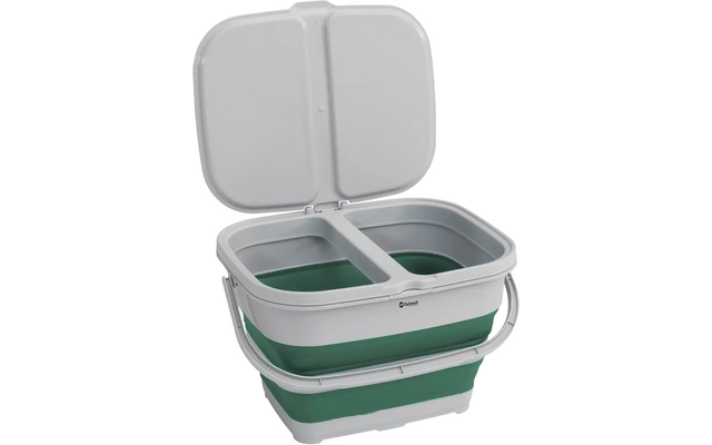 Opvouwbare rechthoekige wasmand met twee vakken, wit-groene plastic inklapbare mand