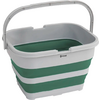 Plastic mand met groen-witte strepen en opvouwbare handgreep