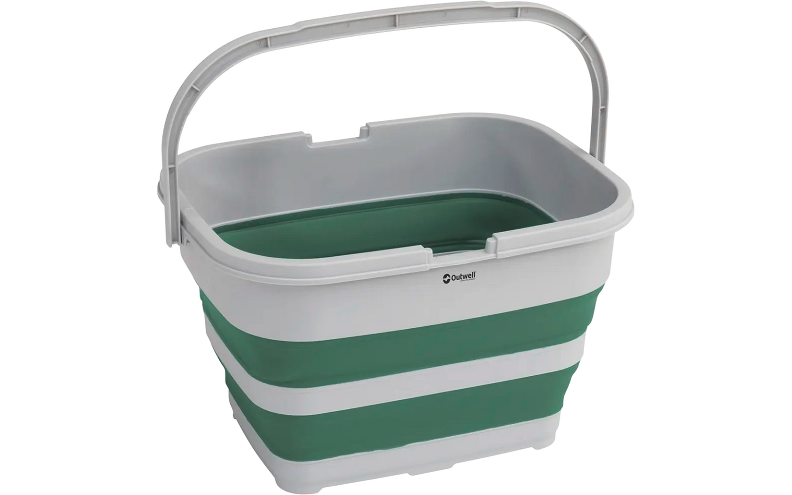 Plastic mand met groen-witte strepen en opvouwbare handgreep