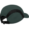Grünlich-graue Kappe mit kurzem Schirm, schwarzem Netzbesatz an der Seite und verstellbarem Riemen mit Kunststoffverschluss