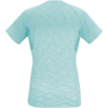 T-shirt turquoise clair chiné à manches courtes, vue de dos, taille marquée, encolure ronde, empiècements latéraux