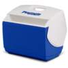 Weiße Deckel-Kühlbox mit blauem Gehäuse, Griff oben, „Playmate“-Logo auf dem Deckel und „Igloo“-Prägung vorne