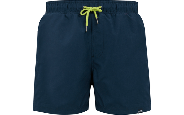 Dunkelblaue Shorts mit elastischem Bund und hellgrünem Kordelzug