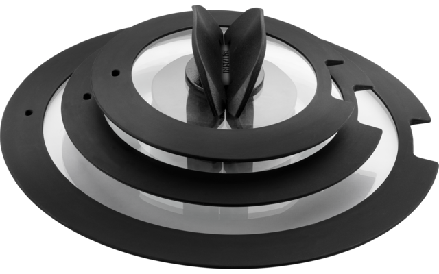 Produktbild Ballarini Torre Glas Deckel Set mit Silikonrand einklappbarer Griff schwarz 3-teilig 1