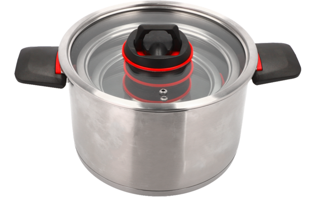 Casserole en acier inoxydable avec couvercle en verre et poignées noires