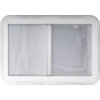 White rectangular frame with two vertically ribbed translucent inserts joined at a center seam, small notch at the top right, and a curved cable visible on the right insert