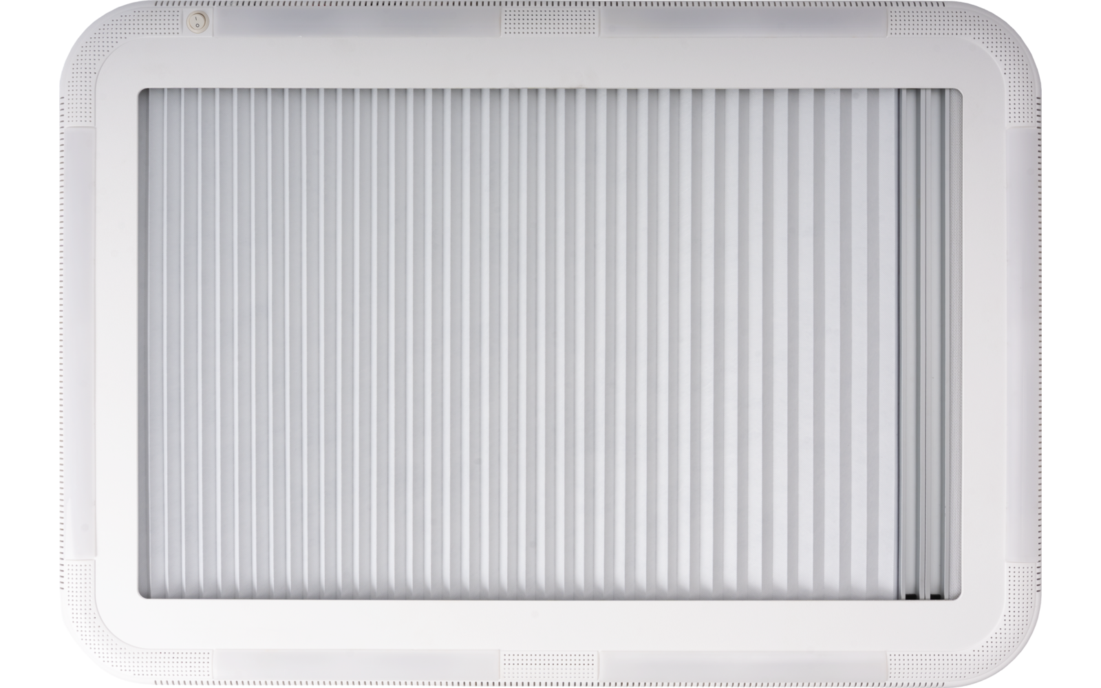White rectangular panel with a surrounding frame and evenly spaced vertical grooves