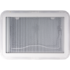 White rectangular light fixture with ribbed translucent cover; visible internal cable and LED strip