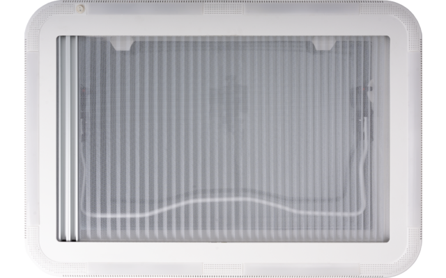 White rectangular light fixture with ribbed translucent cover; visible internal cable and LED strip