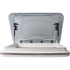 Open white roof hatch with visible frame and two black hinges/arms