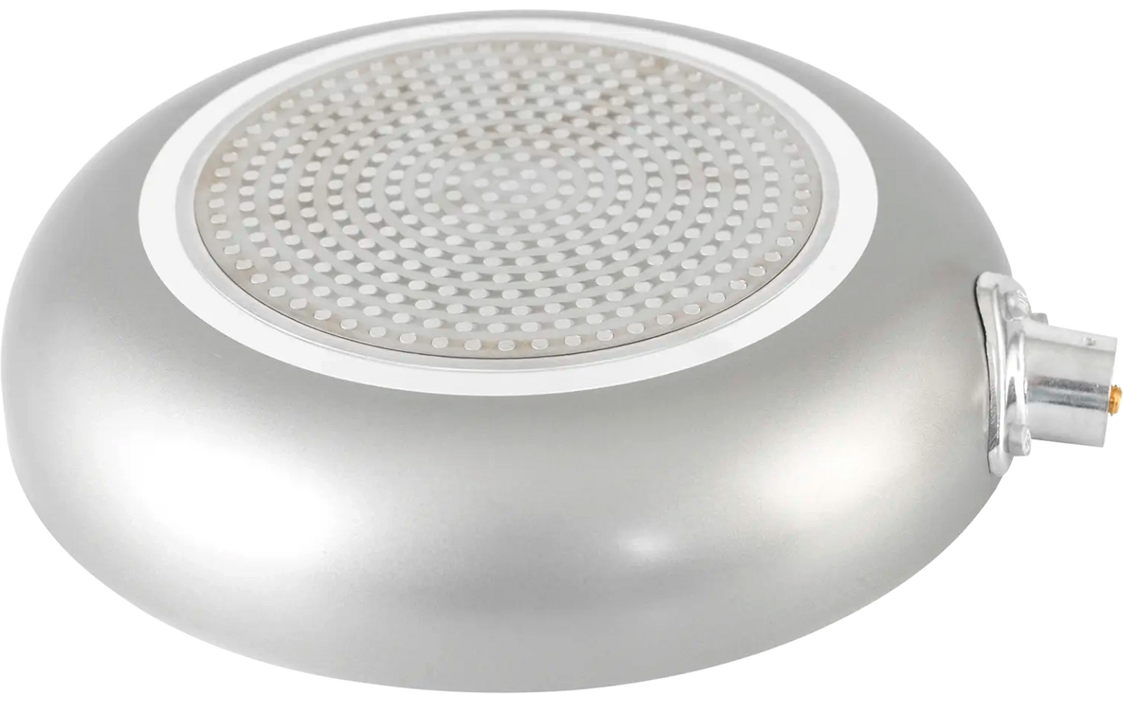 Ronde zilveren luidspreker met wit rooster