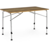 Table rectangulaire avec plateau en bois, pieds métalliques argentés, diagonales de soutien et pieds en caoutchouc noirs