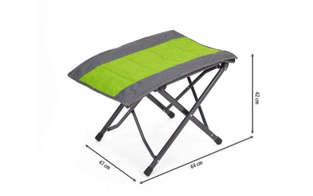 Kleiner Klapphocker mit grauem Gestell und grünem Sitz
