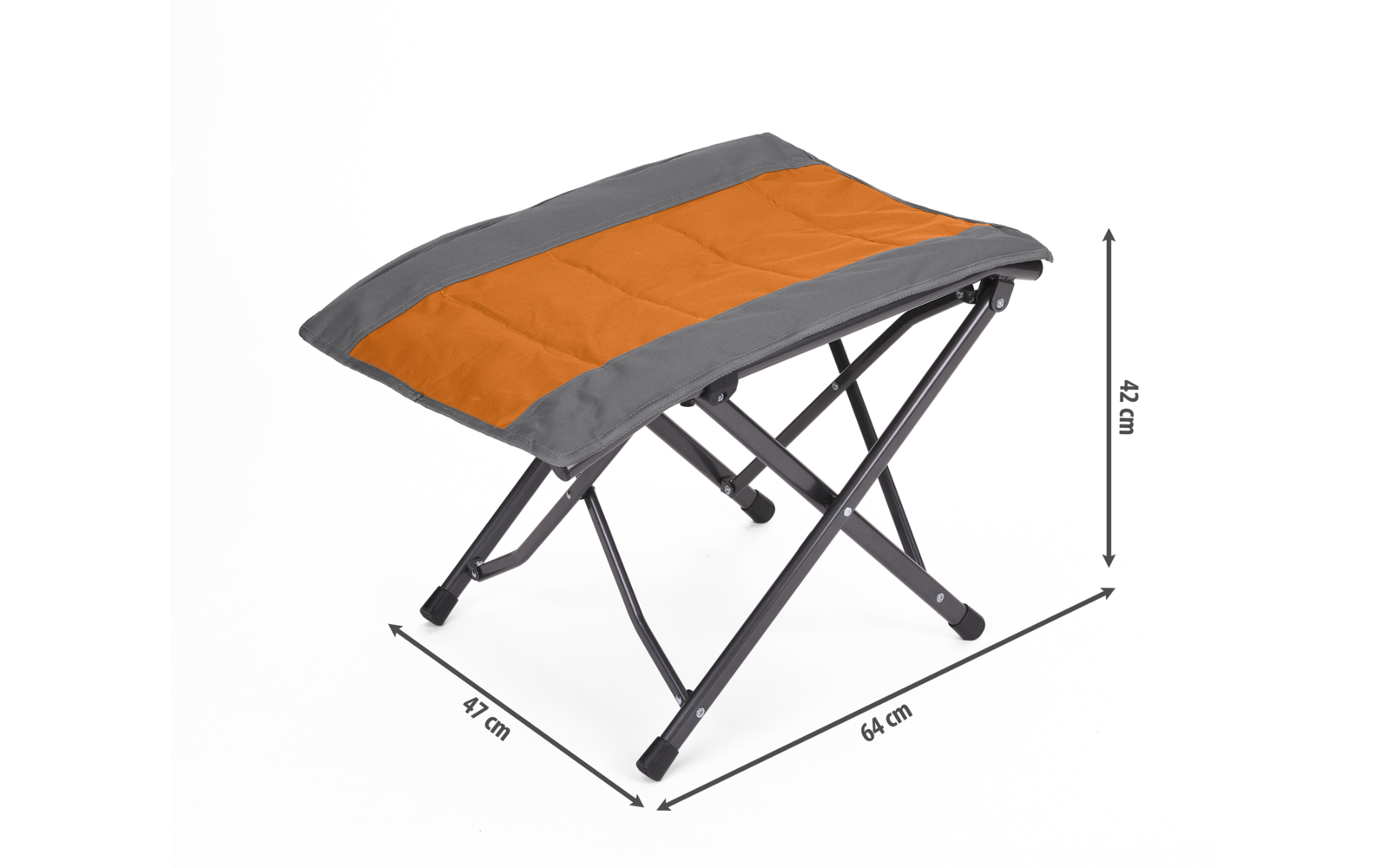 Kleiner Hocker mit grauem und orangefarbenem Sitz, zusammenklappbar