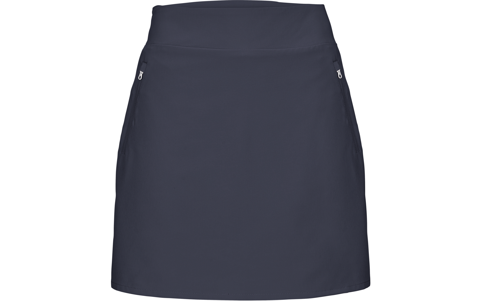 Dunkelblauer Rock mit hoher Taille, glattem Stoff und seitlichen Reißverschlusstaschen