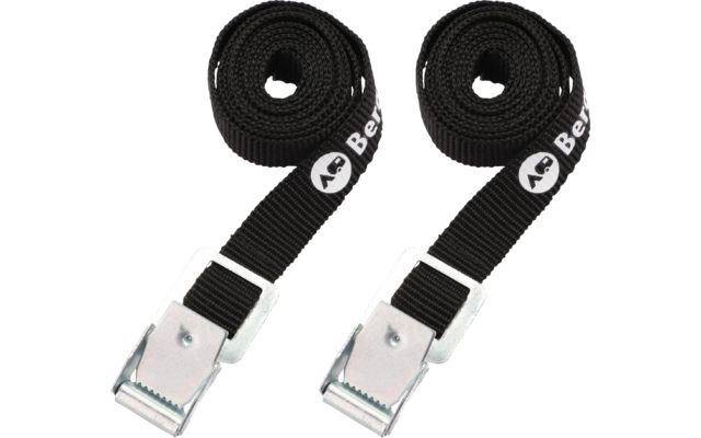 Zwei schwarze Spanngurte mit Metallverschlüssen