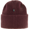 Bordeauxrote, gestrickte Wintermütze mit Umschlag