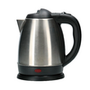 Electric stainless steel kettle on a black base
