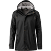 Schwarze Regenjacke mit Kapuze, Fronttaschen und Reißverschluss