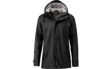 Schwarze Regenjacke mit Kapuze, Fronttaschen und Reißverschluss