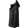 Schwarze wasserdichte Jacke mit Kapuze, seitlich geknöpft
