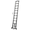 Schwarze Leiter mit mehreren Sprossen, Messpfeilen und Beschriftungen: Höhe 323 cm, obere Breite 46 cm, untere Breite 68 cm, auf weißem Hintergrund