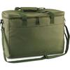 Bolsa rectangular de tela color verde oliva con cremallera superior, dos asas, correa de hombro ajustable y superficie frontal texturizada