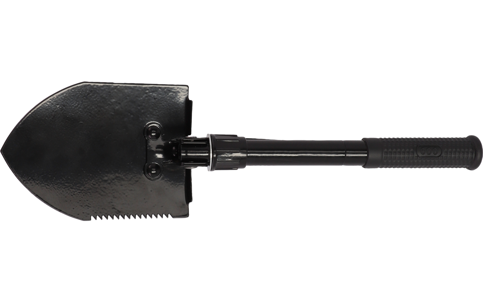 Klappspaten mit gezacktem Rand und schwarzem Griff