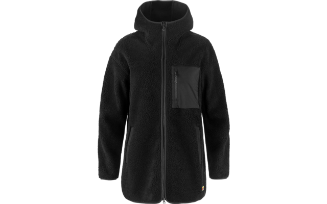 Schwarze Fleecejacke mit Reißverschluss und einer Brusttasche links