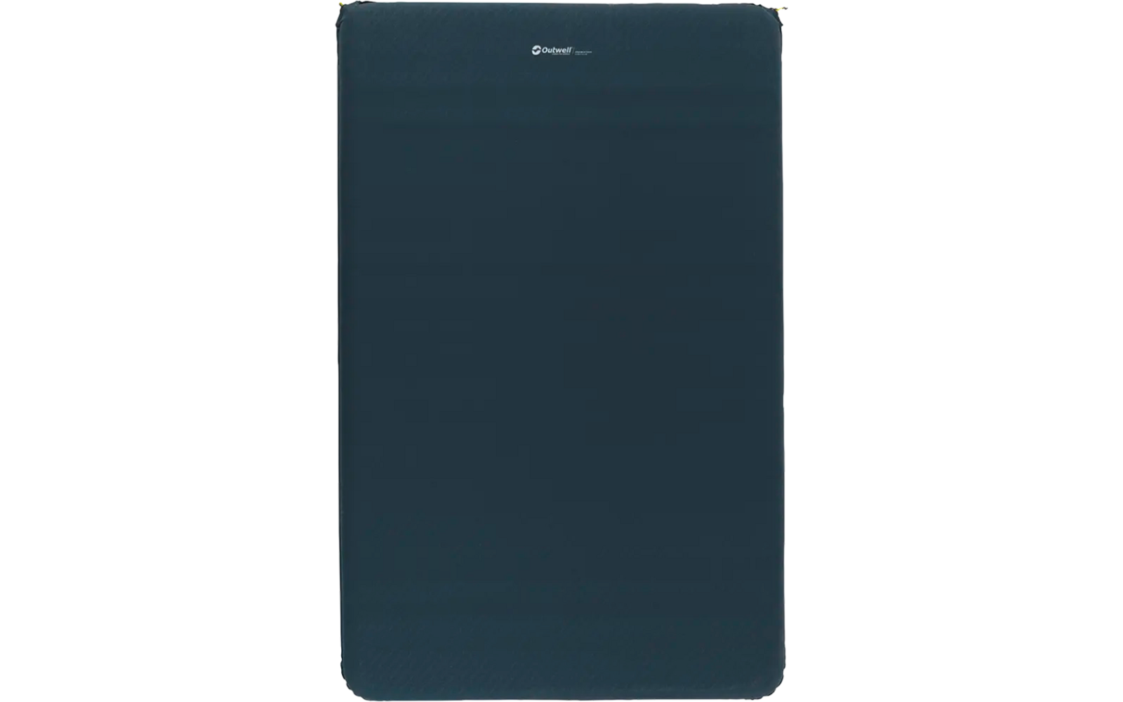 Donkerblauwe slaapmat met afgeronde hoeken en klein merkteken bovenaan