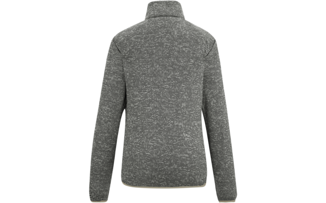 Rückansicht einer grauen melierten Jacke mit Stehkragen