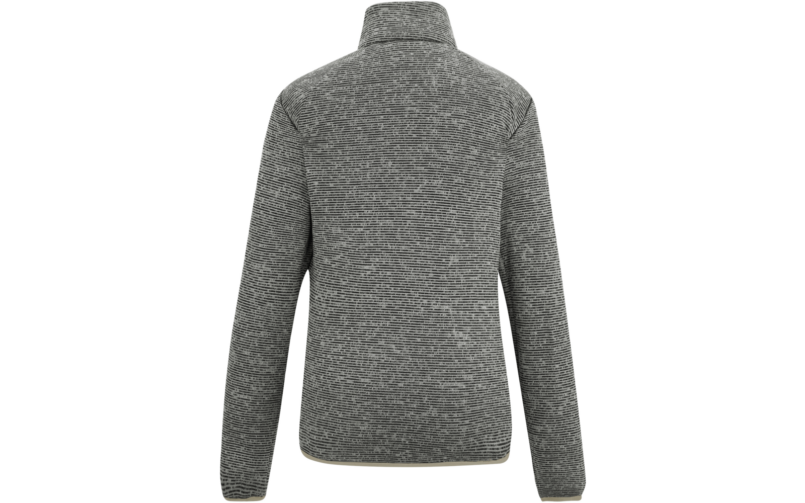 Rückansicht einer grauen melierten Jacke mit Stehkragen