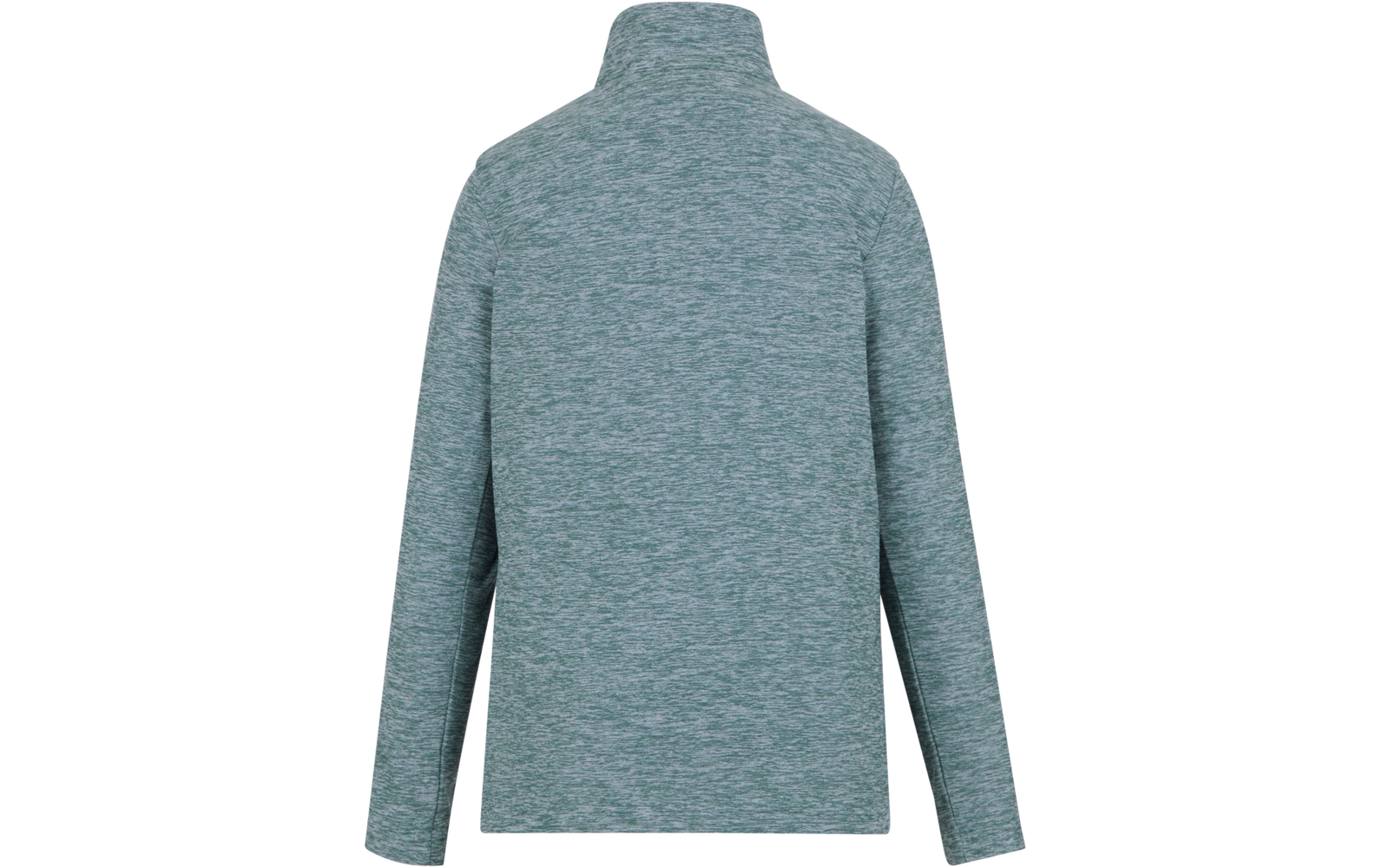 Hellblauer langer Pullover mit Stehkragen von hinten