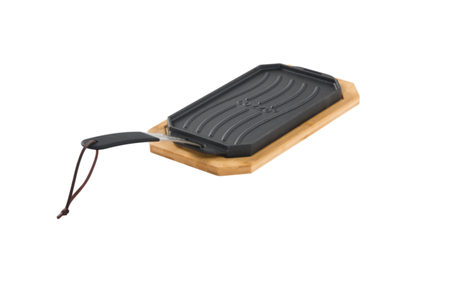 Cozze cast iron pan with wooden tray 30 x 15 cm