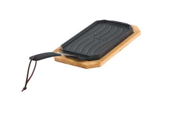 Cozze cast iron pan with wooden tray 30 x 15 cm