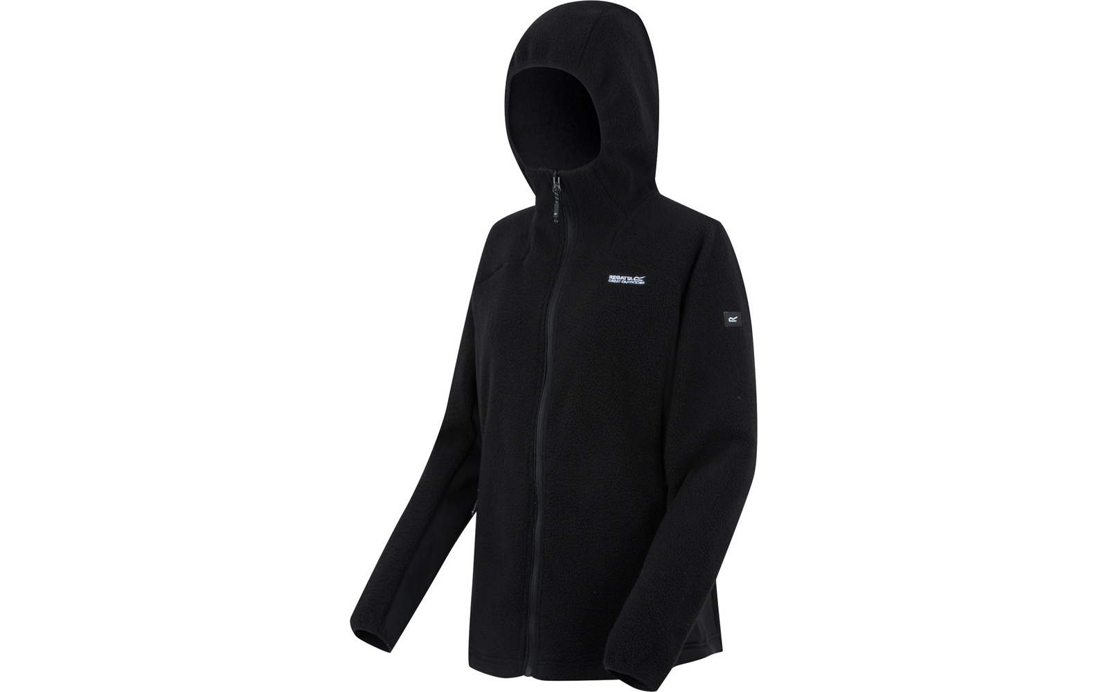 Schwarze Kapuzenjacke mit Reißverschluss und langem Arm