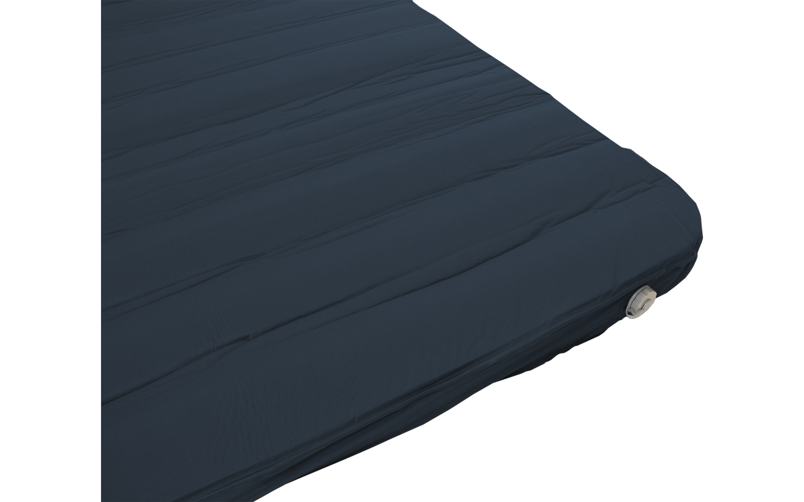 Hellgraue aufblasbare Isomatte mit horizontalen Luftkammern, Ventil an der rechten Kante und weißem Berger-Logo