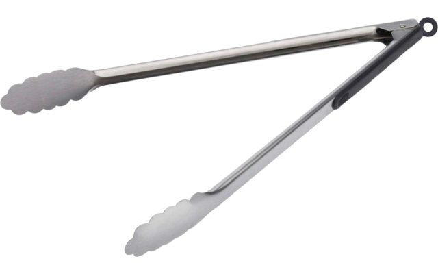 Metallzange mit gewellten Greifenden, schwarzem Griffbereich und Aufhängeschlaufe, auf weißem Hintergrund