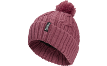 Strickmütze in dunklem Rosa mit Bommel
