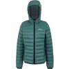 Grüne Steppjacke mit Kapuze und Reißverschluss, vorn mit Logo