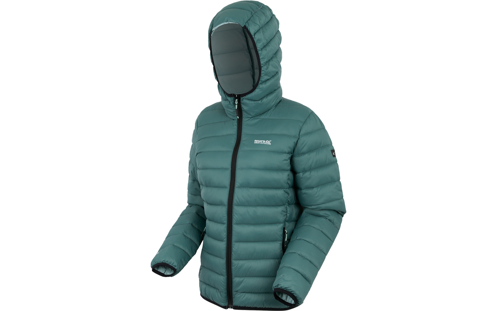 Grüne Steppjacke mit Kapuze auf unsichtbarem Modell