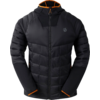 Schwarze Steppjacke mit Kapuze und orangen Details