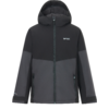 Dunkelgrau-schwarze Kapuzenjacke mit durchgehendem Reißverschluss, zwei seitlichen Reißverschlusstaschen und kleinem weißen Logo auf der Brust