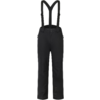 Pantalones negros con tirantes negros, dos bolsillos laterales con cremallera y cierre frontal con botones