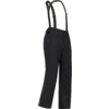 Pantalón largo negro con tirantes ajustables, bolsillo con cremallera en el muslo y refuerzos en la parte inferior de las piernas