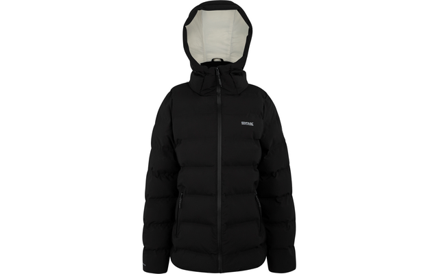 Schwarze Daunenjacke mit Kapuze und durchgehendem Reißverschluss