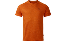 T-shirt orange à manches courtes avec encolure ronde et petit logo sur la poitrine sur fond blanc