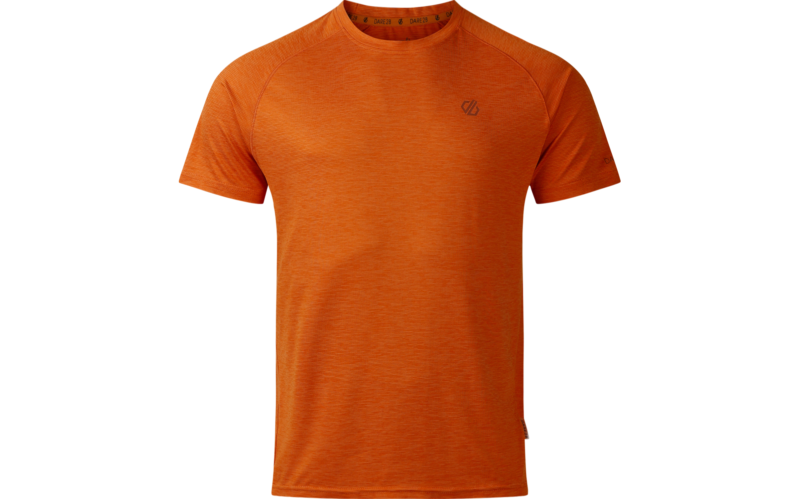 Oranges kurzärmliges T‑Shirt mit Rundhalsausschnitt und kleinem Logo auf der Brust vor weißem Hintergrund